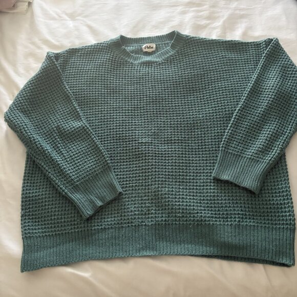 Olive Green Waffle Sweater Sz S - Picture 1 of 3
